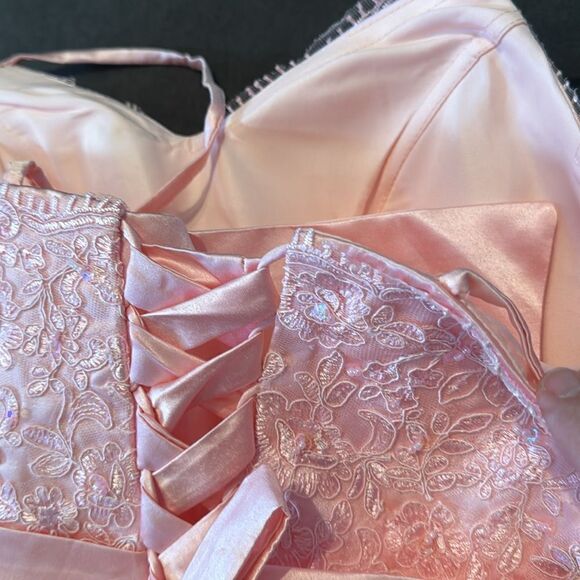 Women’s Pink Spaghetti Strap FullLength Leg Slit Formal Party Prom Dress Size 10 - Picture 11 of 11